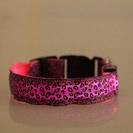 Evtech(tm) Leopard Print Night Safety Lead Collar Dog Cat Pet Adjustable Collar with Flash Light-up Yellow - S N2