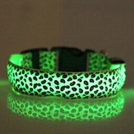 Evtech(tm) Leopard Print Night Safety Lead Collar Dog Cat Pet Adjustable Collar with Flash Light-up Yellow - S N3