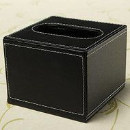 Black PU Leather Square Home Office Car Tissue Paper Box N6