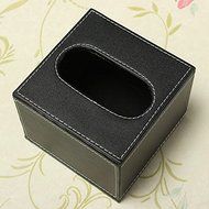 Black PU Leather Square Home Office Car Tissue Paper Box N7