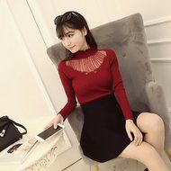 KAKA(TM) Girl Women Spring Autumn Long Sleeve Blouses Lucency Gauze Slim Sweater black N3