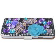 KAKA(TM) 3D Handmade Colorful Black Pulple Blue Rhinestone Crystal PU Leather Stand Folding Protective Case Big...