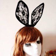 Spritech(TM) Women's Girls Fashion Lace Lone White Bunny Ears with Veil Hair Band Head Band for Catwalk Shows... N4