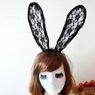 Spritech(TM) Women's Girls Fashion Lace Lone White Bunny Ears with Veil Hair Band Head Band for Catwalk Shows... N5