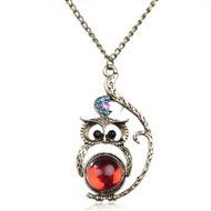 Chinatera Hot Fashion Vintage Ruby Jewelery Rhinestone Studded Owl Pattern Long Penda N3