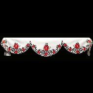 19&quot; X 90&quot; Wide Christmas Embroidered Red Poinsettia and Green Leaves on White Fireplace Mantle Scarf