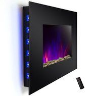 AKDY 36 inch Wall Mount Electric Fireplace Space Heater With Pebble &amp; Log / Remote N3