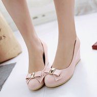 Spritech(TM) Women Girl Summer PU Leather Point Toe Bowknot Design Platform Wedges Shoes 37 Cream-colored N3