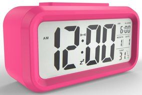 Shouldbuy Pink Snooze Digital LCD Alarm Clock Light Control Backlight Time Calendar Thermometer