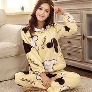KAKA(TM) Womens Girls' Warm Cute Winter Home Soft Cartoon Flannel Pajamas Sets Yellow XL N2
