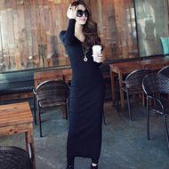 Spritech(TM) Fashion Women's V Neck Long Sleeve Slim Knitted Maxi Dress Green L
