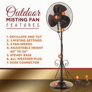 Outdoor Misting Fan (Basic) - 3 Speed - Variable Mist - All Weather Pedestal Fan N3
