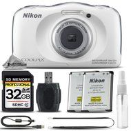 Nikon COOLPIX S33 Digital Waterproof &amp; Freezeproof Full HD 1080p Camera (White) + 32GB Class 10 Memory Card +...