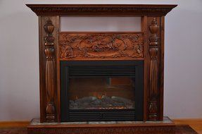New Fireplace: Solid Wood Carved Mantel &amp; Electric Insert, Remote Control. N4