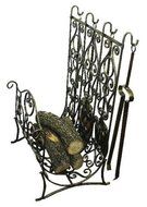 FIREPLACE ACCESSORIES - "ANDALUSIA" LOG HOLDER WITH FIREPLACE TOOLS