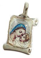 VIRGIN MARY WITH INFANT JESUS SCROLL PENDANT SILVER 925 RUSSIAN BLESS &amp; PROTECT