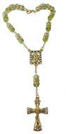 Golden Car Rearview Mirror Rosary Green Crystals Beads &amp; Zircons Cross Jerusalem N2