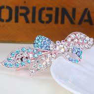 KAKA(TM) Women Girl Korean Stylish Rhinestone Four Petals Flower Pattern Rhinestone Hair Spring Clip Hairpin Sweet... N3