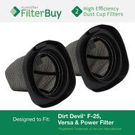 2 - Dirt Devil F25 F-25 Dust Cup Allergen Filters. Designed by FilterBuy to Replace Part #'s 2SV1102000 &amp; 3SV0980000.