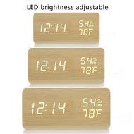 COOWOO Digital Wood Clock Sound Activated LED Alarm Clock Multi-function Display with Temperature and Humidity... N3