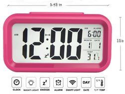 Shouldbuy Pink Snooze Digital LCD Alarm Clock Light Control Backlight Time Calendar Thermometer N4