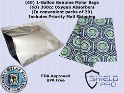 (60) 1-Gallon Genuine Mylar Bag and (60) 300cc Oxyfree Oxygen Absorbers for Long Term Food Storage