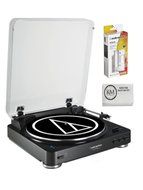 Audio-Techinca Black Bluetooth Stereo Turntable with AT6012 Vinyl Cleaning Kit