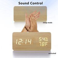 COOWOO Digital Wood Clock Sound Activated LED Alarm Clock Multi-function Display with Temperature and Humidity... N4