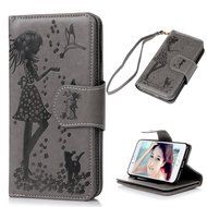 Badalink iPhone 7 Wallet Case (4.7") 9 Card Slots Plastic Mirror Flip Stand Case Embossed Flower Girl PU Leather...