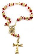 Red Crystal Zircon Beads Gold Color Beads Car Rearview Mirror Rosary (Jerusalem)