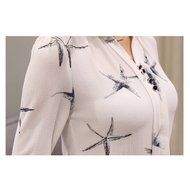 KAKA(TM) Girl Women Spring Autumn Chiffon Long Sleeve Blouses OL Style Shirt Starfish Pattern Black XL N2