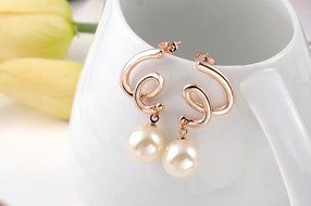 MENGDA Jewelry Set Gold Plated Pearl Pendant Necklace Dangle Earring Stud Set. (Pearl -3)