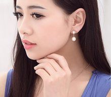 MENGDA Jewelry Set Gold Plated Pearl Pendant Necklace Dangle Earring Stud Set. (Pearl -3) N2