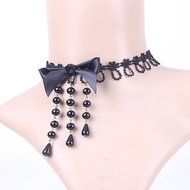 Acxico&reg; Elegant Black Pearl Tassels Bowknot Retro Lace Necklace Dress Accessories