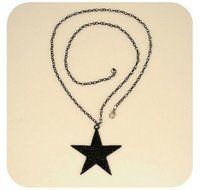 New Rhinestone Beauty Long Necklace Black Big Pentagram Star Pendant Fashion N2