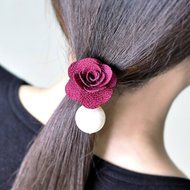 KAKA(TM) Women Girl Fashion Elegance Pink Rose Pearl Decorate Stretchy Hair Rope Band Accessories N3