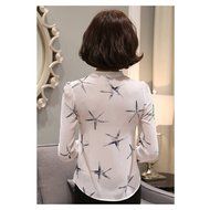 KAKA(TM) Girl Women Spring Autumn Chiffon Long Sleeve Blouses OL Style Shirt Starfish Pattern Black XL N3