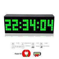 T Tocas Large Big Number LED Snooze Wall Desk Alarm Clock Thermometer Date Display (Blue) N5