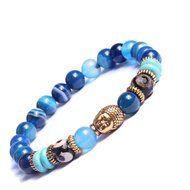 Natural Stone Gold Buddha Head Beaded Yoga Energy Bracelet 7.5inch 19cm Lucky N4