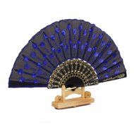 Folding Hand Fan Embroidered Sequin Wedding Prom Dance (Red) N2