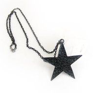 New Rhinestone Beauty Long Necklace Black Big Pentagram Star Pendant Fashion N3