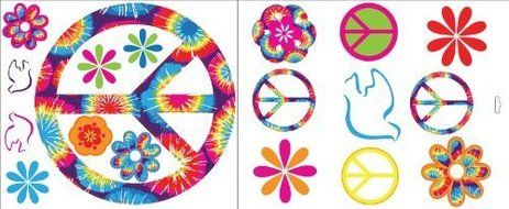 Komar VL0500 Brewster Tie Dye Peace Stickers by Brewster Wallcovering Co