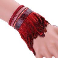 AutumnFall&reg; Women Leather Feather Detail Wrist Cuff Wrap Band Trendy Bracelet (Coffee) N2