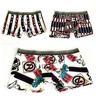 KAKA(TM) Men's Boxer Underwear Cartoon Pattern Breathable Absorbent Briefs 3-Pcs Set-(24-29inch/40-55kg)-L N4