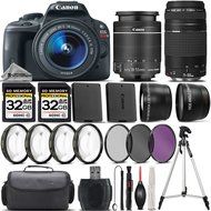 Canon EOS Rebel SL1 DSLR Camera + Canon 18-55mm IS STM Lens + Canon 75-300mm Lens + 0.43X Wide Angle Lens + 2.2x...