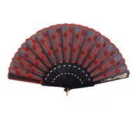 Folding Hand Fan Embroidered Sequin Wedding Prom Dance (Red) N3