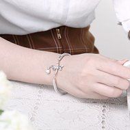 Hot 925 Sterling SIlver Plated Women Dragonfly Swarovski Bracelet Bangle Jewelry