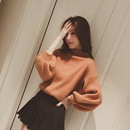 Spritech(TM) Fashion Women Basic Loose Knit Pullover Puff Sleeve Sweatshirt Sweater White N5