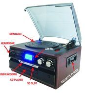 7-in-1 Boytone BT-21DJM-CDSP Full Size 3 Speed Turntable 33/45/78 Rpm, Belt Drive, CD, Cassette Player AM/FM/... N7