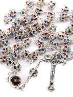 Colorful Zircon Crystals Beads Rosary Catholic Necklace Holy Soil Medal &amp; Cross